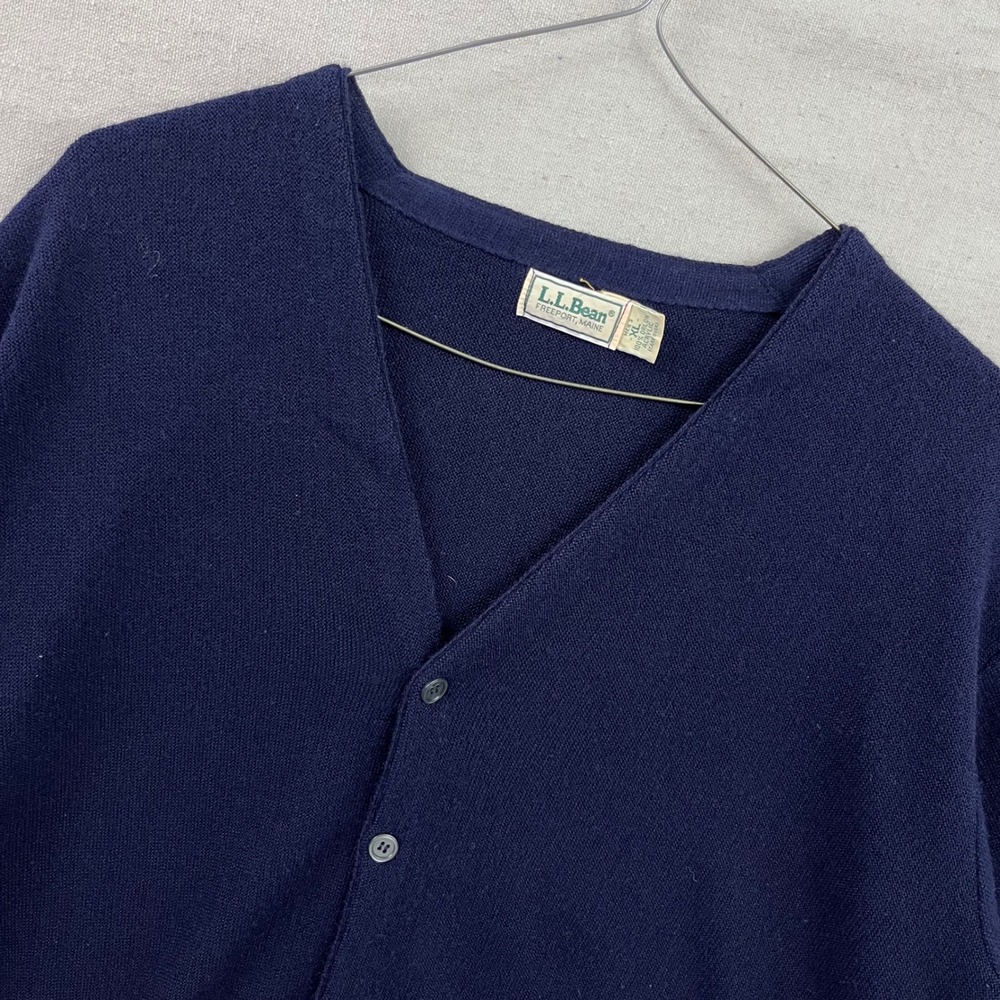 L.L. Bean Cardigan Mens XL Navy Blue Vintage Orlon Acrylic V-Neck Button Front